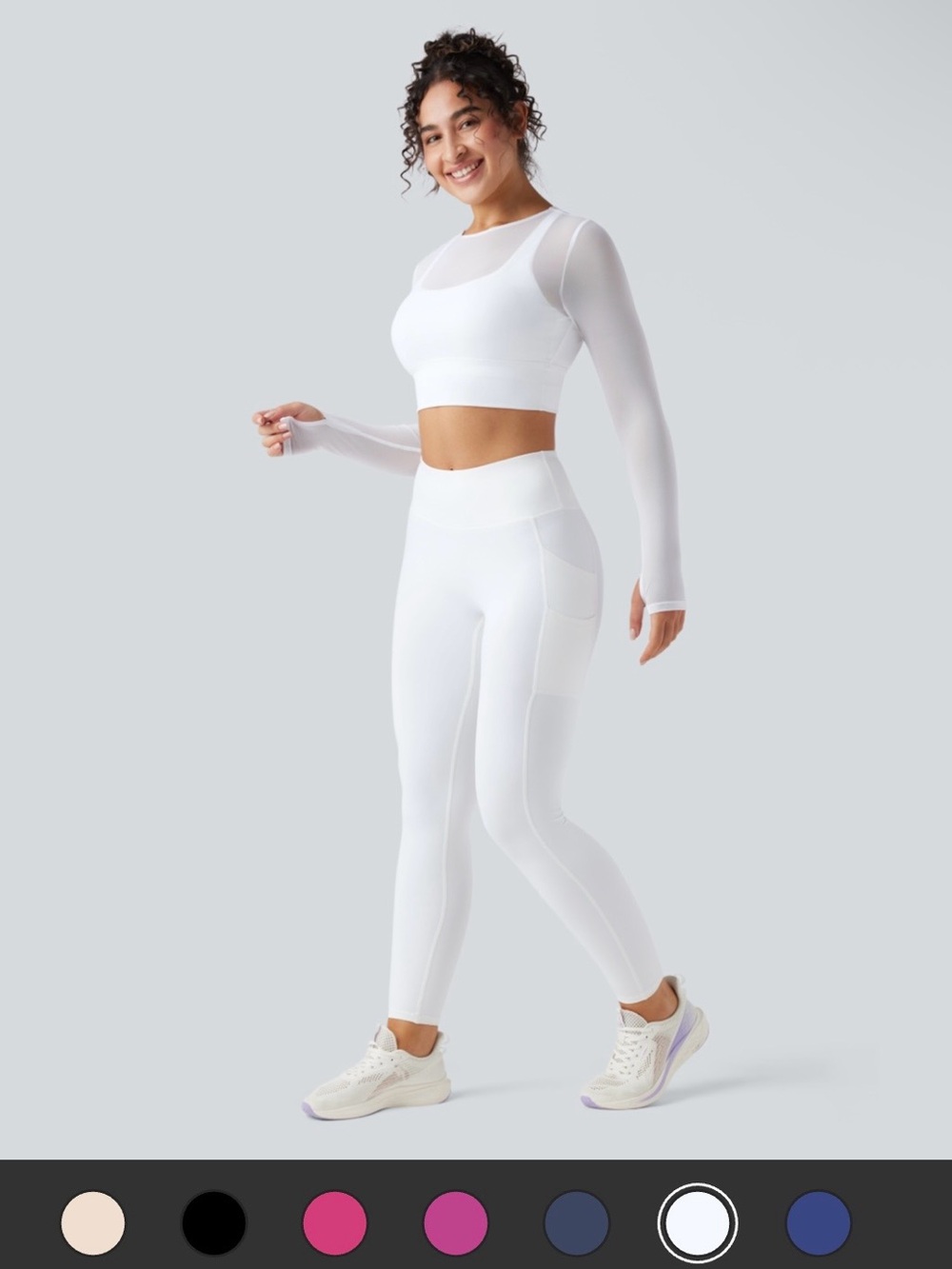 HALARA White Long-Sleeve Mesh Crop Top small NWT - Picture 4 of 12